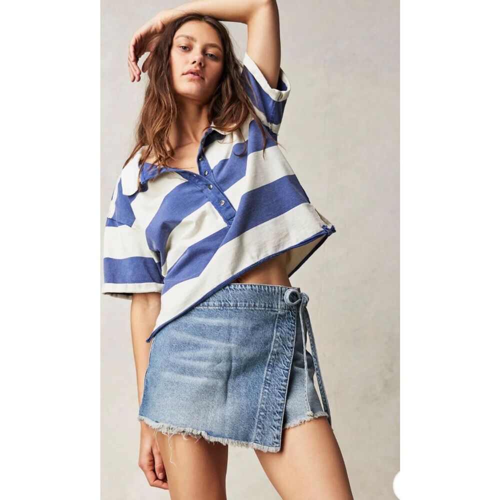 NWOT We the Free EMMY DENIM SKORT IN LIGHT BLUE WASH Raw hem  Boho Festival, Sz